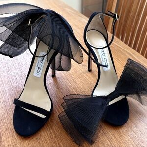 Jimmy Choo Black Heels with Mesh Bow